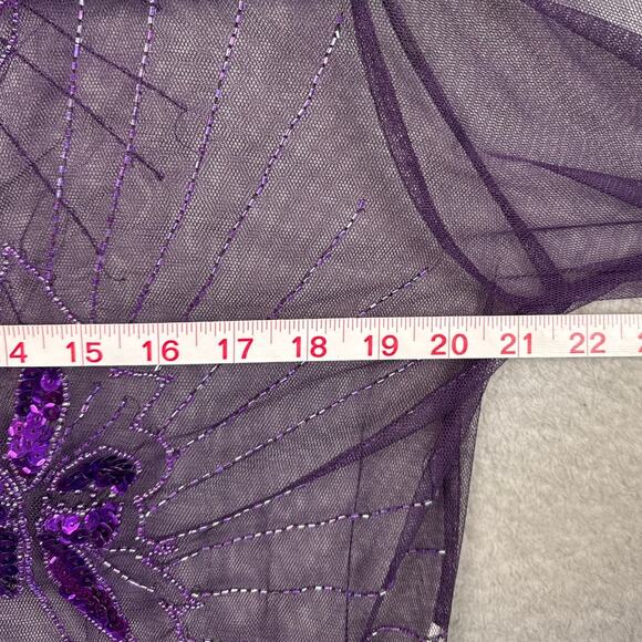 Vintage Y2K Beaded Sheer Jacket Floral Pattern Sequins Dark Purple Whimsygoth - Picture 5 of 8